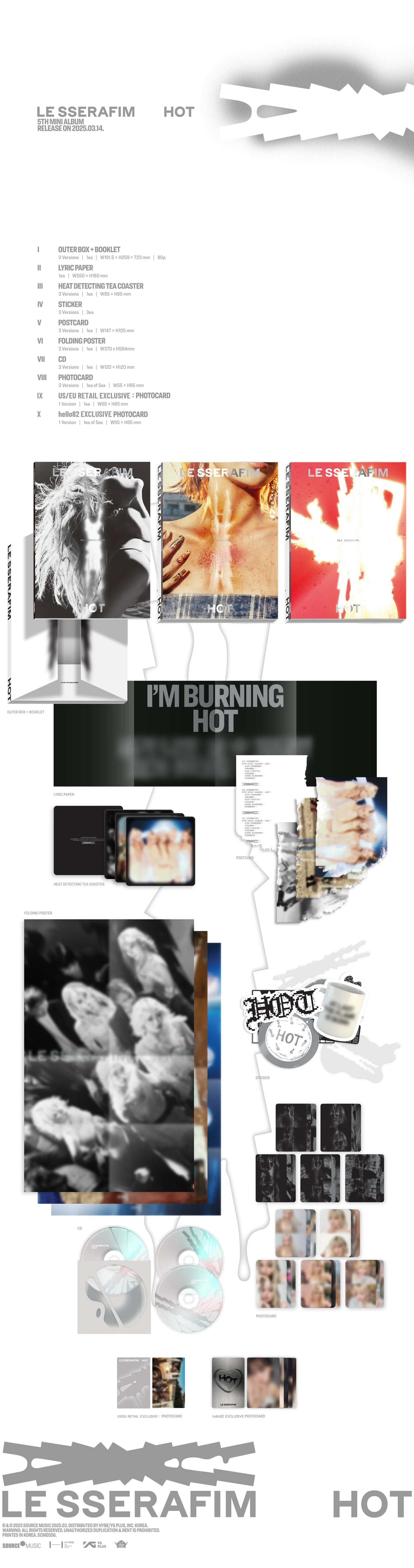 LE SSERAFIM - 5th Mini Album 'HOT' + HELLO82 EXCLUSIVE