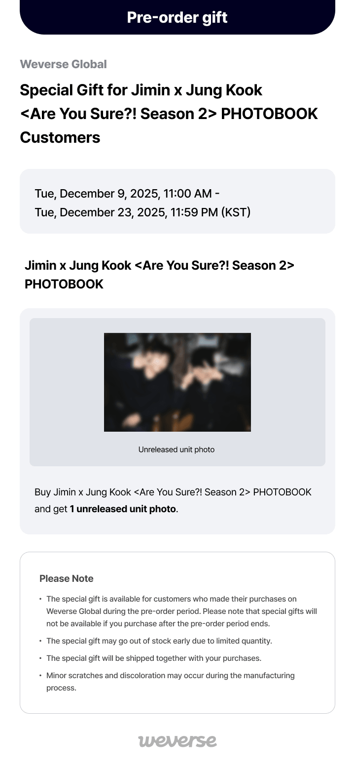 2da (PREVENTA) JIMIN X JUNG KOOK - Are You Sure?! Season2 PHOTOBOOK + WEVERSE GIFT