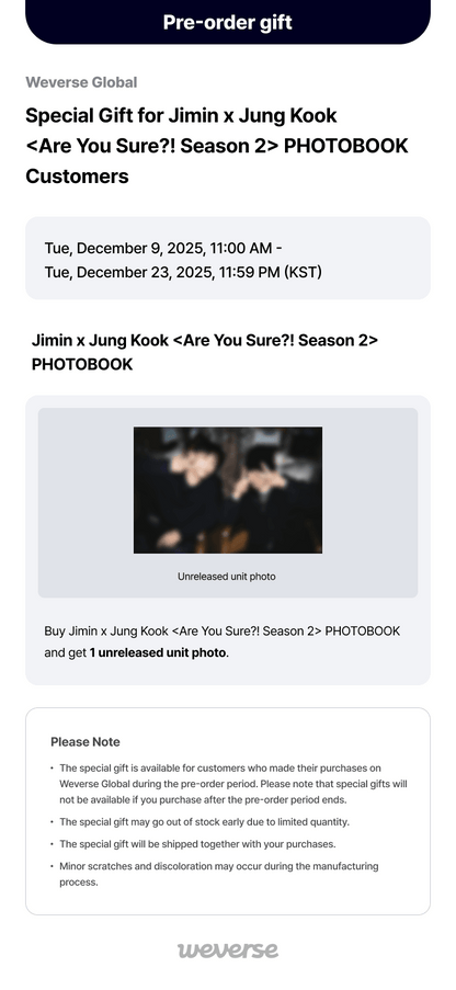 2da (PREVENTA) JIMIN X JUNG KOOK - Are You Sure?! Season2 PHOTOBOOK + WEVERSE GIFT