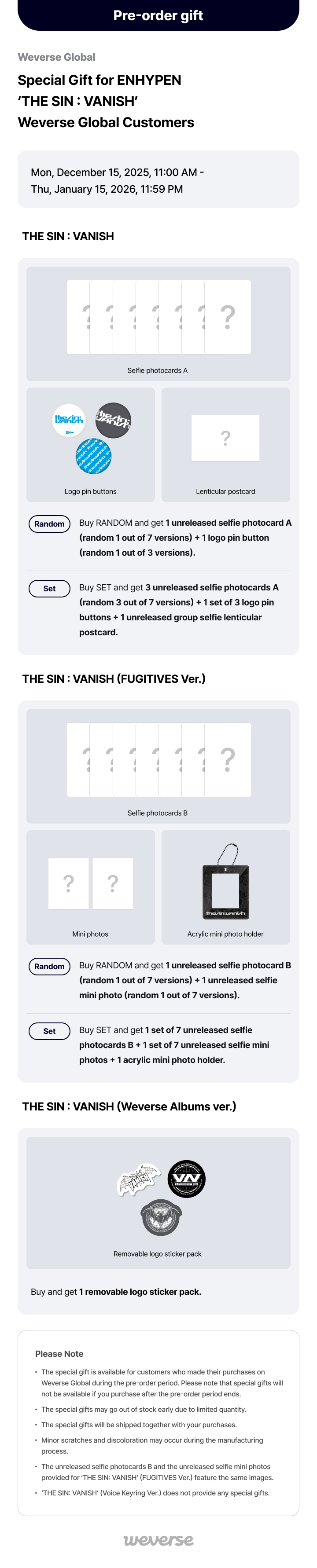 (PREVENTA) ENHYPEN - 7TH MINI ALBUM [THE SIN : VANISH] + WEVERSE GIFT