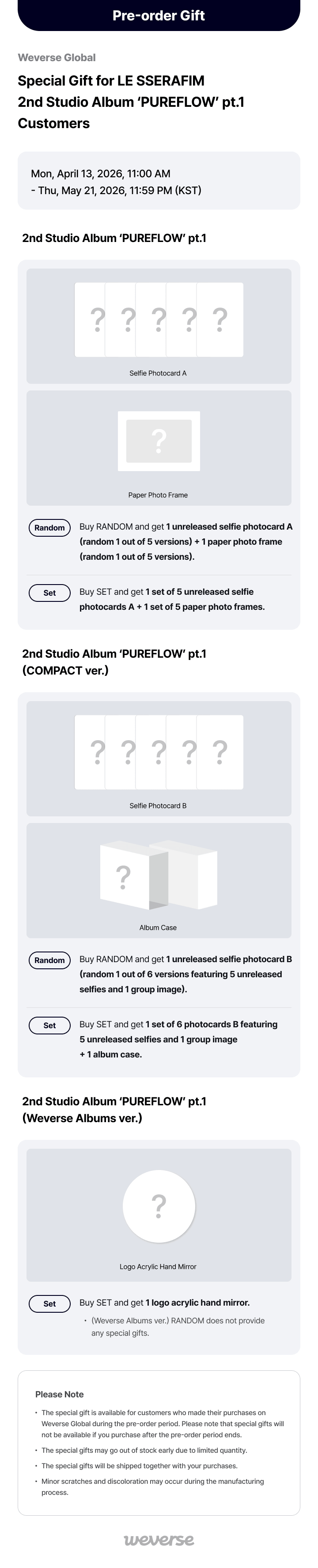 (PREVENTA) LE SSERAFIM - 2nd Studio Album ‘PUREFLOW’ pt.1 + WEVERSE GIFT