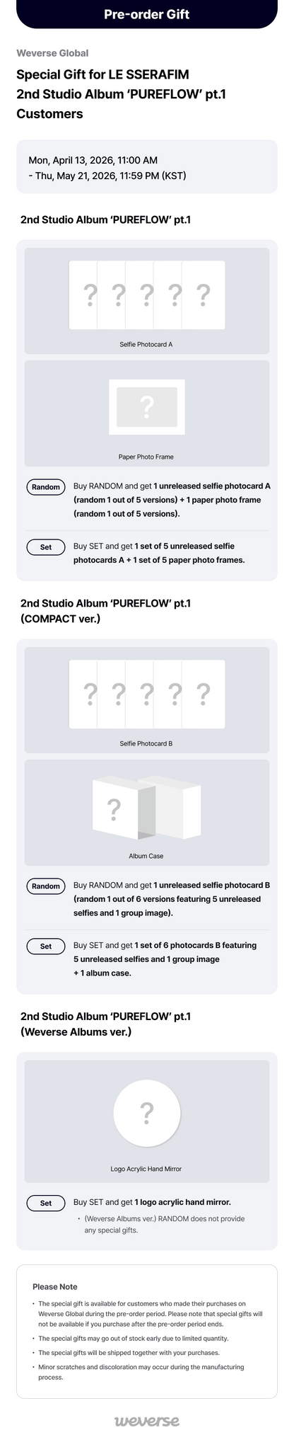 (PREVENTA) LE SSERAFIM - 2nd Studio Album ‘PUREFLOW’ pt.1 + WEVERSE GIFT