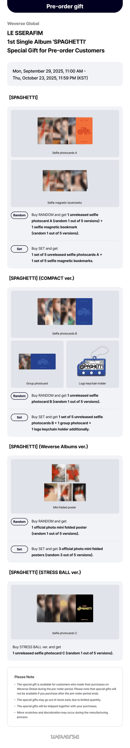 (PREVENTA) LE SSERAFIM - 1st Single Album 'SPAGHETTI' + WEVERSE GIFT