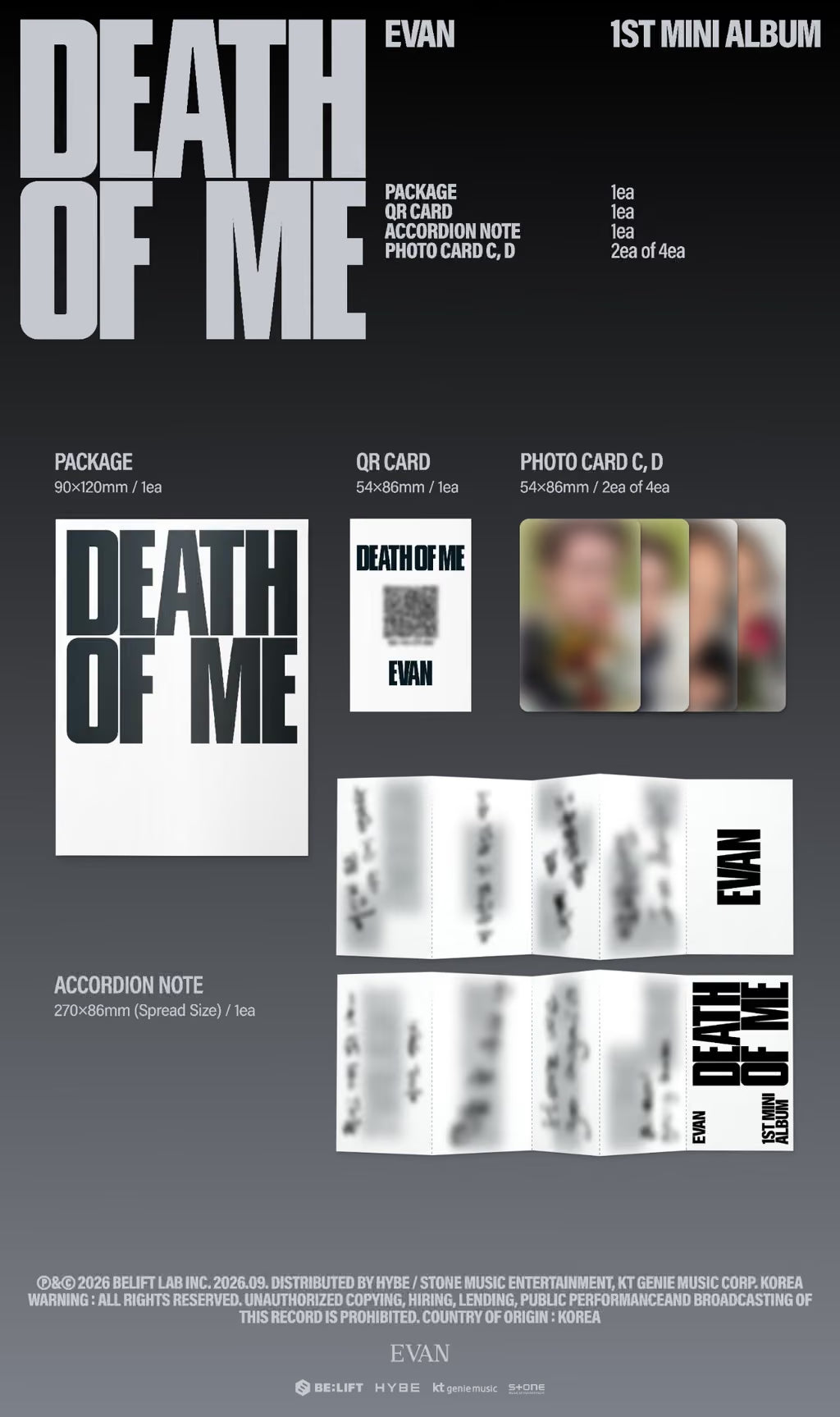 (PREVENTA) EVAN - 1st Mini Album - DEATH OF ME