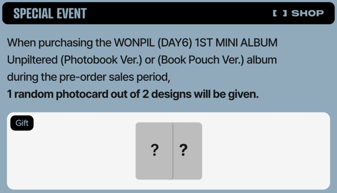 (PREVENTA) WONPIL (DAY6) - 1st Mini Album [UNPILTERED] + FANS SHOP (JYP) GIFT