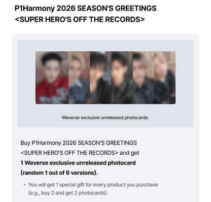 (PREVENTA) P1HARMONY - 2026 SEASON'S GREETINGS [SUPER HERO'S OFF THE RECORD] + WEVERSE GIFT