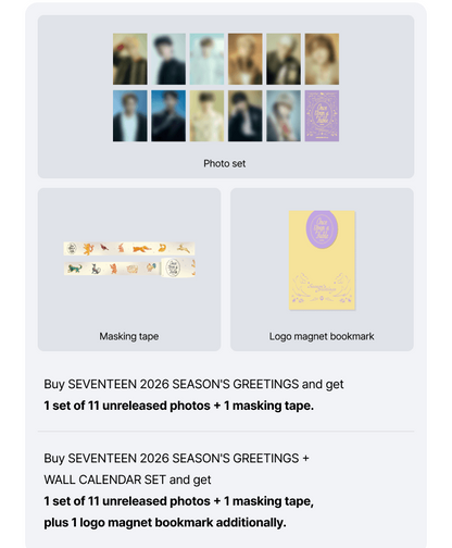(PREVENTA) SEVENTEEN - 2026 SEASON'S GREETINGS + WEVERSE GIFT