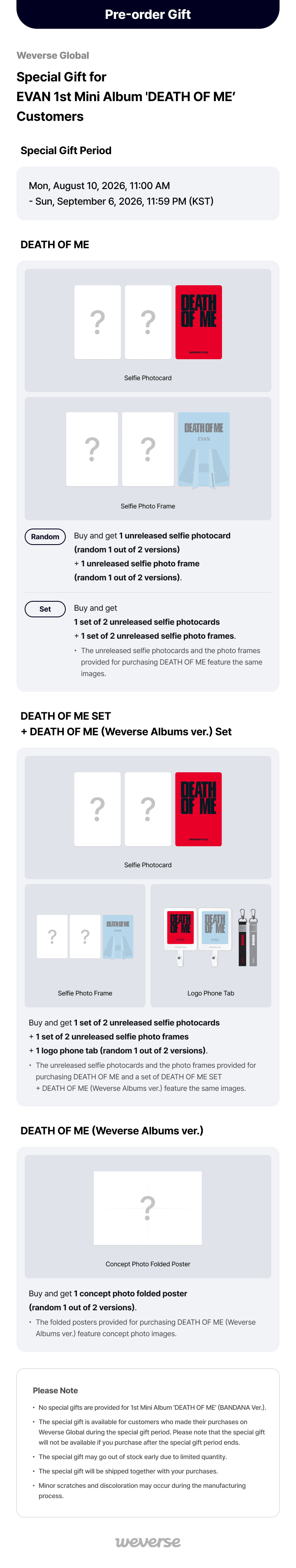 (PREVENTA) EVAN - 1st Mini Album - DEATH OF ME + WEVERSE GIFT